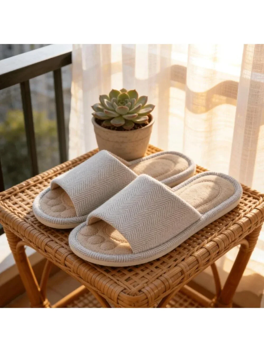 Men's Light Grey Slippers Breathable Slip-on Indoor Slippers Washable Home Shoes